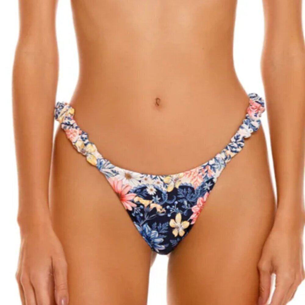 Agua Bendita Terra Ross bikini bottom low rise blue pink floral ruched new XL